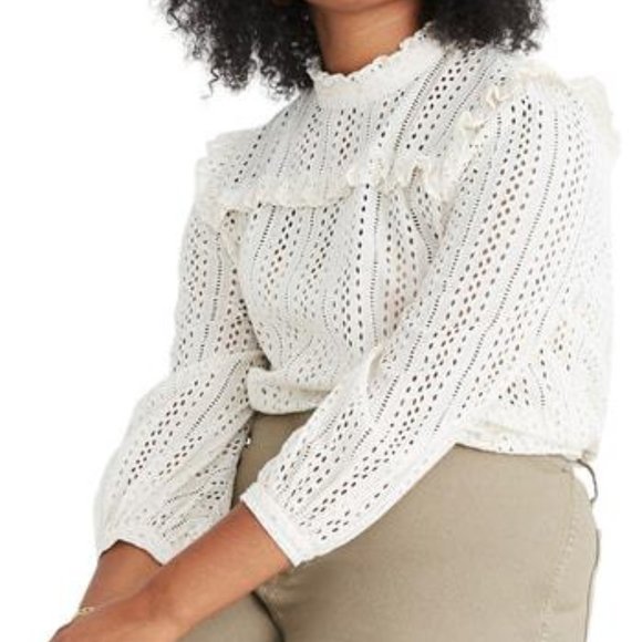 Madewell Tops - Madewell Eyelet Mockneck Ruffle White Top Size Med